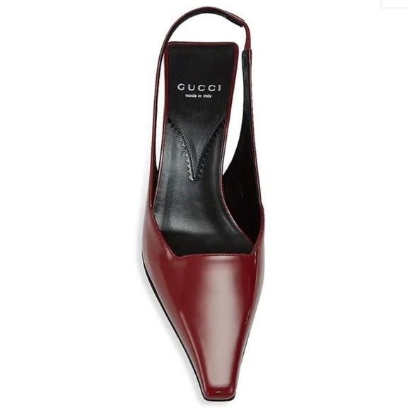Gucci - Mallory 55 Patent-leather Slingback Pumps - Womens - Cherry - Picture 8 of 12